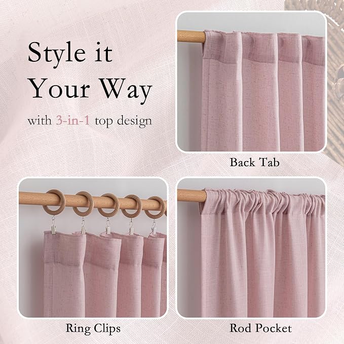 MYSKY HOME Pink Sheer Curtains for Girls Bedroom 84 Inches Long Girl Curtain - Image 4