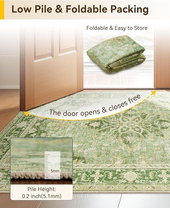 RELEANY Washable Area Rug, Small 2'x4', Water Repellent, Pet Friendly, Vintage - Image 5