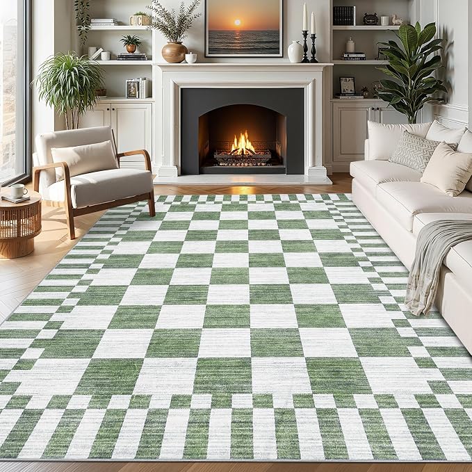 GarveeHome Green Checkered Rug 6x9 Area Rugs Living Room Checkerboard Rug | by GarveeHome
