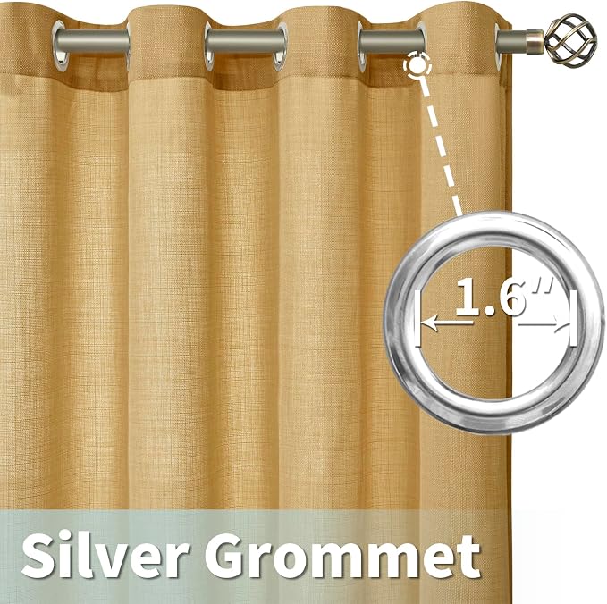 Caramel Brown Linen Curtains for Living Room 84 Inch Length 2 Panels | Faux - Image 4
