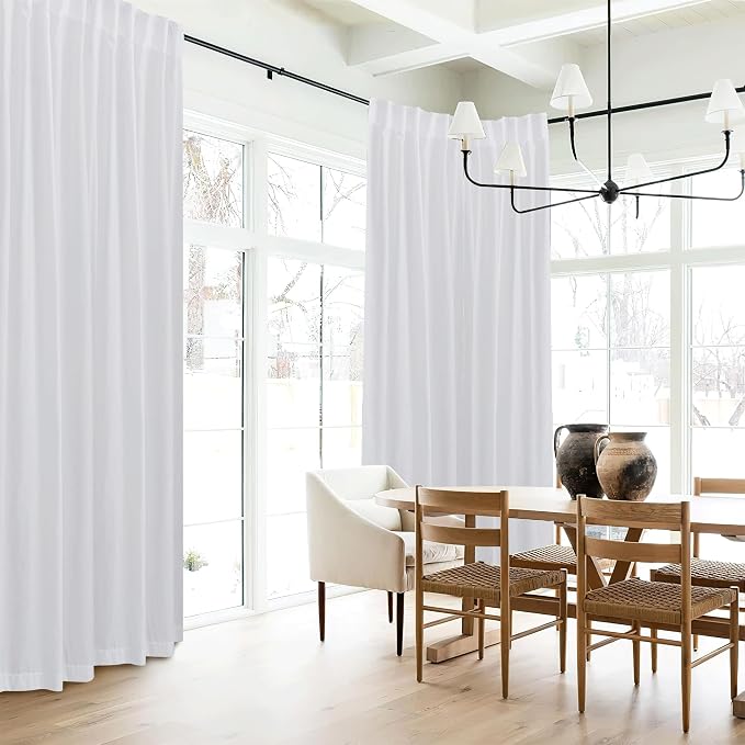RYB HOME White Floor to Ceiling Curtains 120 inches Long, Linen Semi Sheer - Image 7