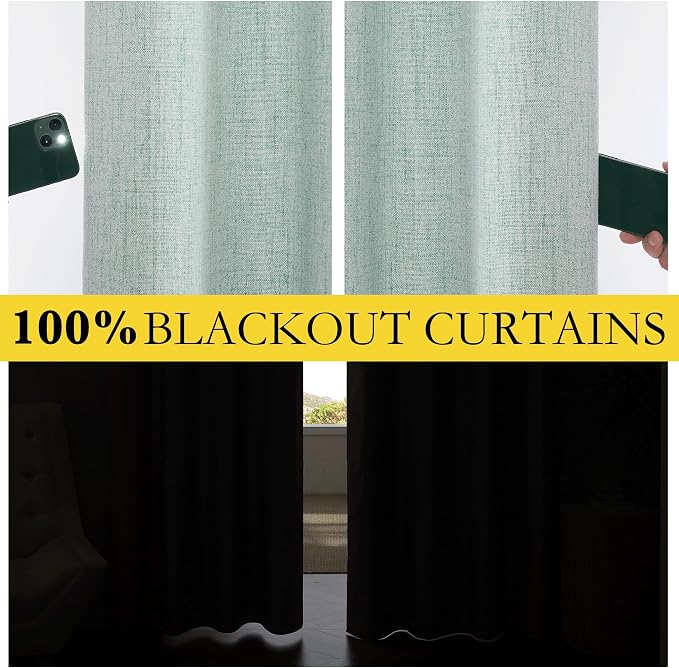 NICETOWN 100% Blackout Seafoam Green Linen Curtains 90" Length - Image 7