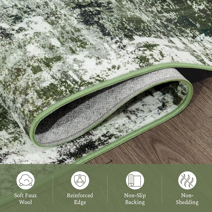Rugflix 5x7 Area Rugs for Living Room, Washable Dark Green Large Rug | Machine - Image 7