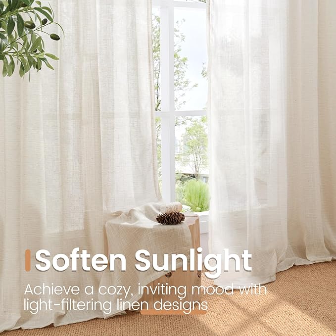 BGment Oatmeal Linen Curtains 40 Inch Length - Image 4