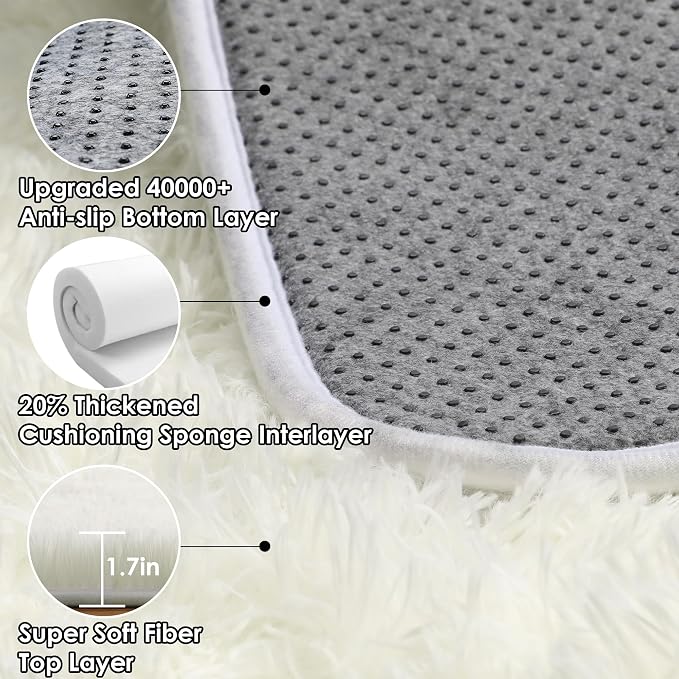 Cream White Runner Rugs for Bedroom Living Room, Ivory Fluffy 2x6 Area Rug | - Image 3