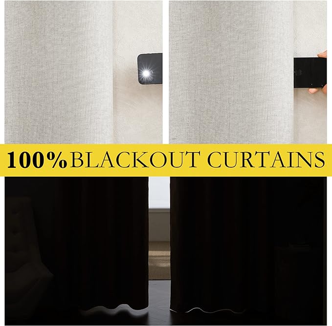 NICETOWN Extra Long Linen 100% Blackout Curtains 102 inches Length 2 Panels Set - Image 2