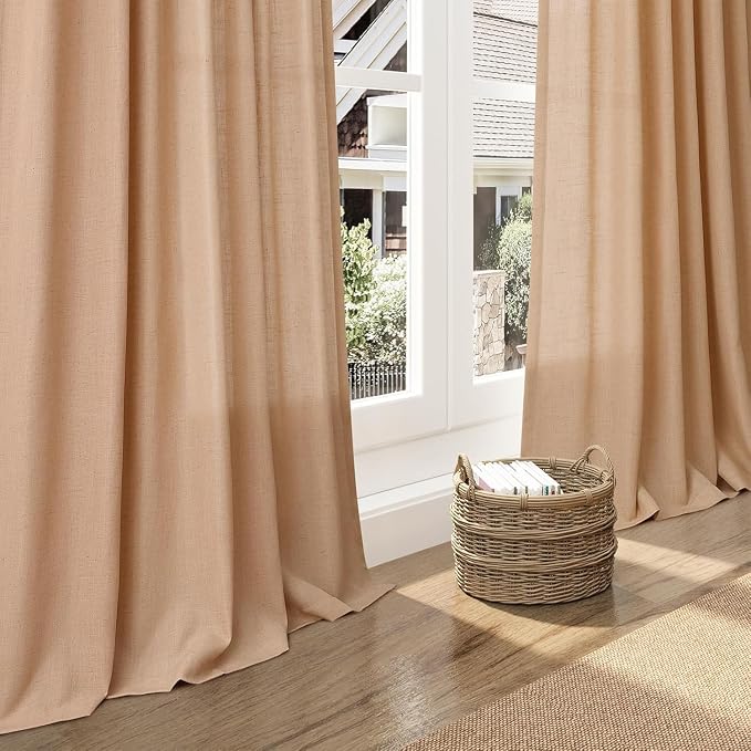 Camel Linen Curtains for Living Room 94 Inches Long Back Tab and Rod Pocket - Image 5