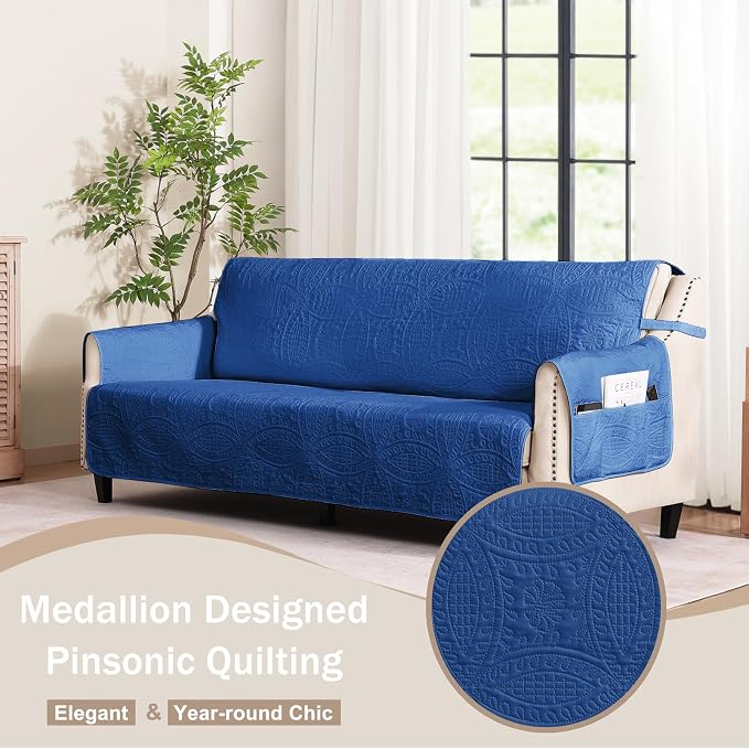Blue Recliner TV Chair Covers, Quilted Décor Water-Repellent Medium Lazy Boy - Image 9
