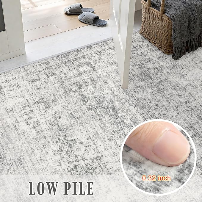 2x6 Washable Runner Rug：Modern Abstract Soft Carpet Black Grey | - Image 7