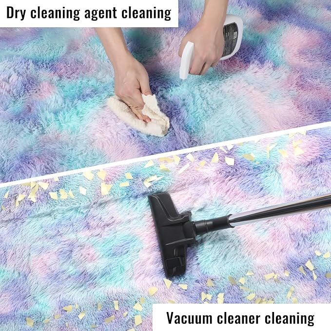 Furry Pastel Rug for Girls Bedroom, Soft Adorable Rainbow Purple Tent Rugs | - Image 6