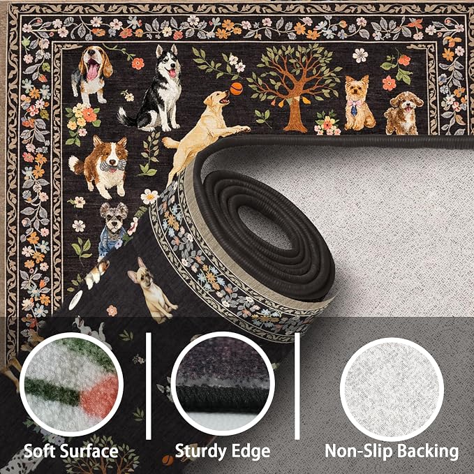Black Floral Hallway Runner Rug 2x10 - Image 7