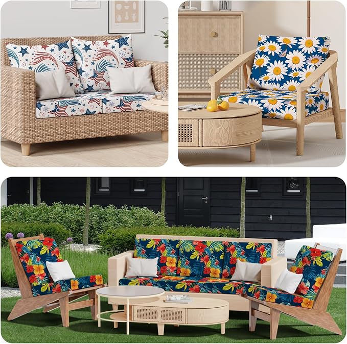 8Pcs Outdoor Cushion Covers, Stretch Patio Furniture Couch Chair Slipcovers | - Image 8