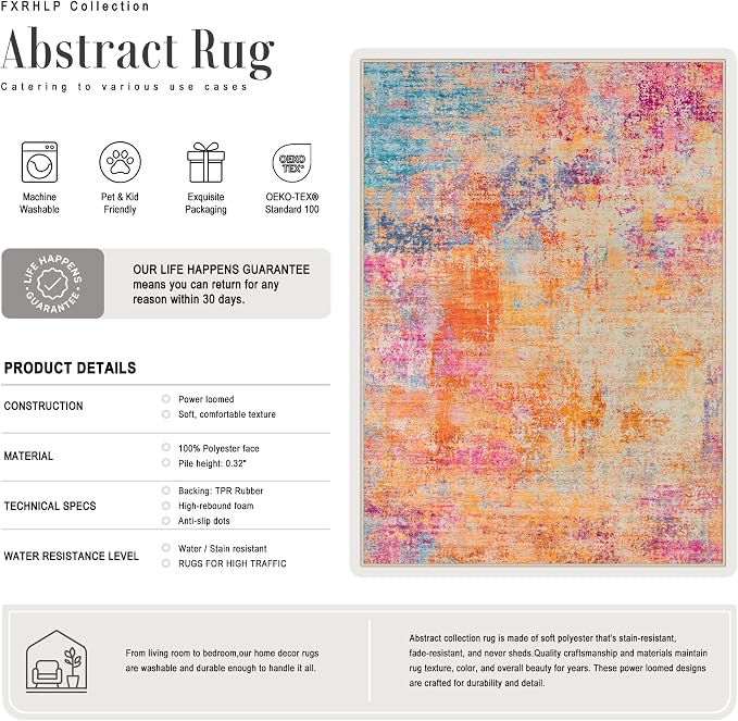5x8 Area Rug Living Room: Modern Washable Soft Carpet Galaxy Haze | - Image 3