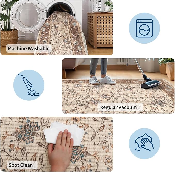 GarveeHome 8x10 Brown Washable Area Rug Living Room Bedroom Non Slip | - Image 6