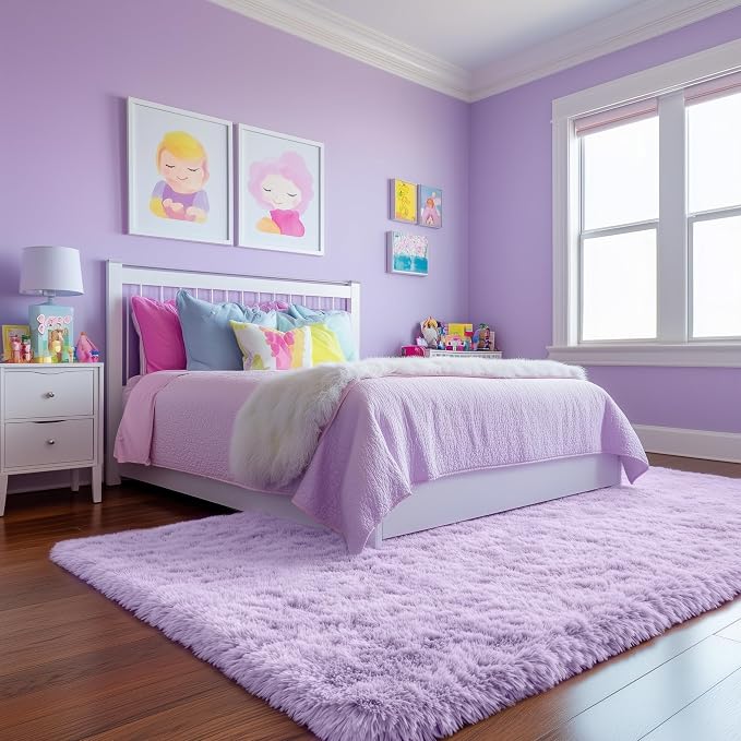 Soft Purple 5x8 Rugs for Bedroom Girls, Living Room, Princess Bedside Rugs | - Image 3