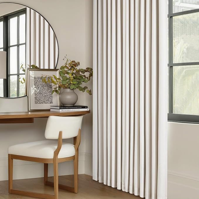 Natural Linen 100% Blackout Pinch Pleated Curtains 112 Inch Long | Room - Image 9