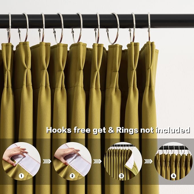 Yellow Pinch Pleated Curtains 45 Inch Length 2 Panels Set Noise Cancelling - Image 2