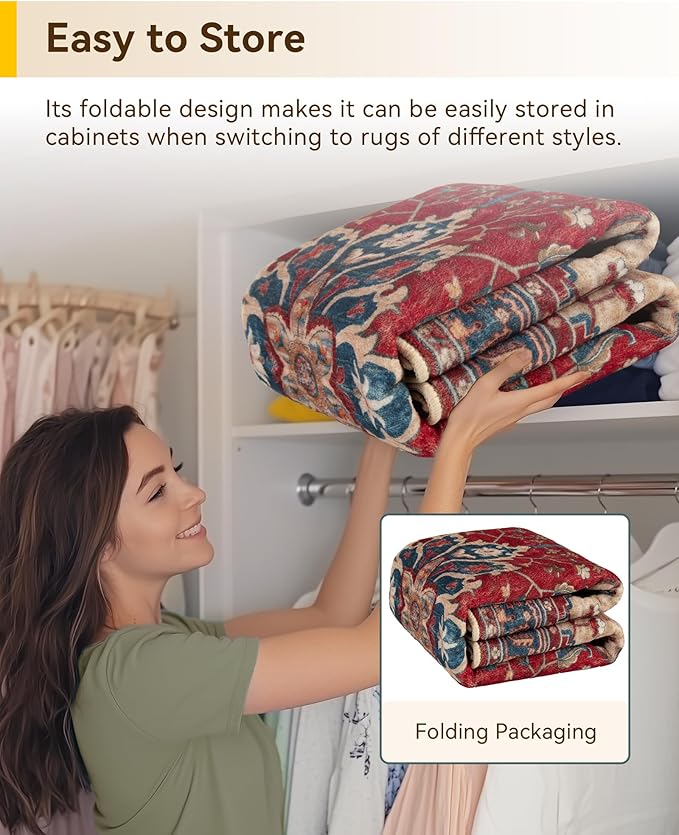 RELEANY Washable Area Rug, Round 4ft, Water Repellent, Pet Friendly, Vintage - Image 5