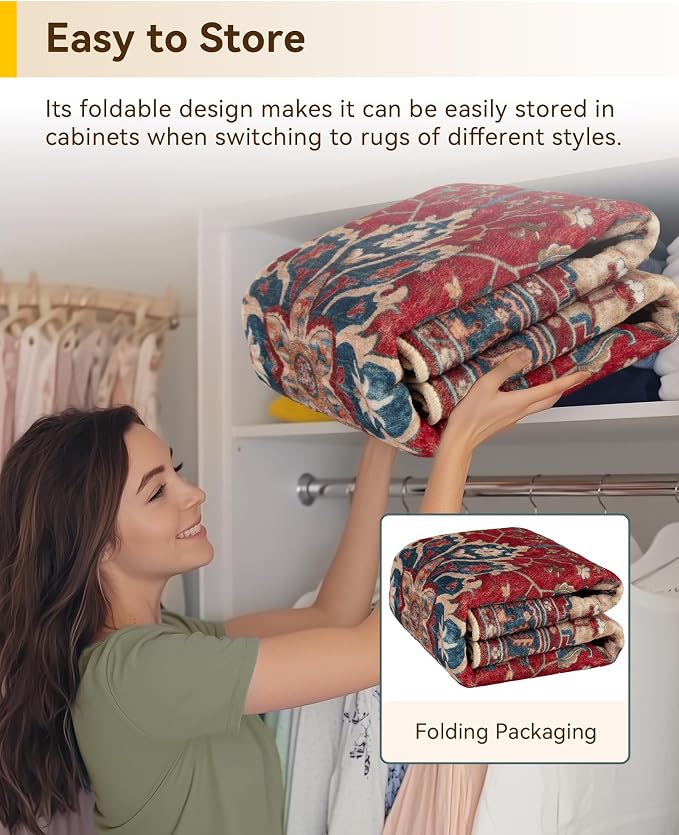RELEANY Washable Area Rug, Water Repellent, Pet Friendly, Vintage Floral Boho - Image 5