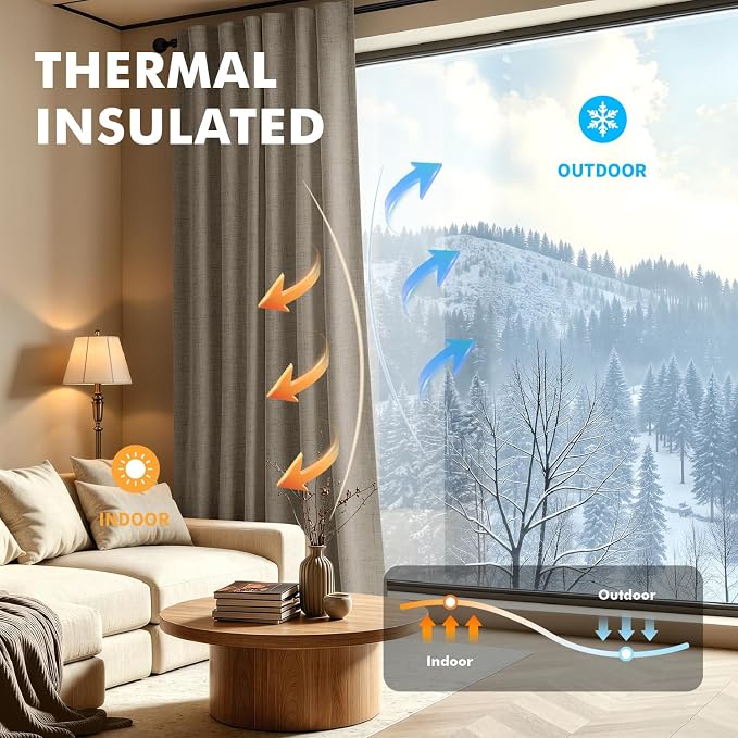 MIULEE 100% Blackout Linen Curtains 42 x 90 Inch Faux Linen 2 Panels | Thermal - Image 4