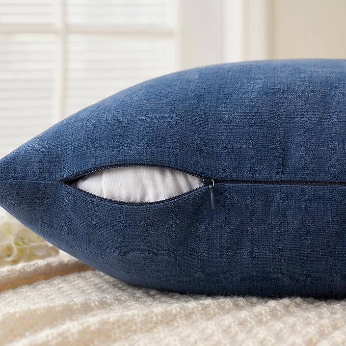MIULEE Navy Blue Chenille Couch Throw Pillow Covers, 18x18 | Set of 2, Soft - Image 5