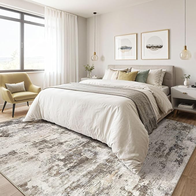 LOONGRUG 7x9 Area Rug Washable Large Neutral Modern Living Room Rugs | Abstract - Image 4