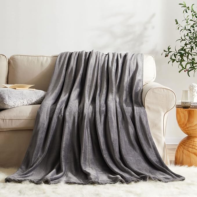 KMUSET Fleece Blanket Twin Size Dark Grey Lightweight Throw Blanket Super Soft by COZYBLANKETHappyHomeLife