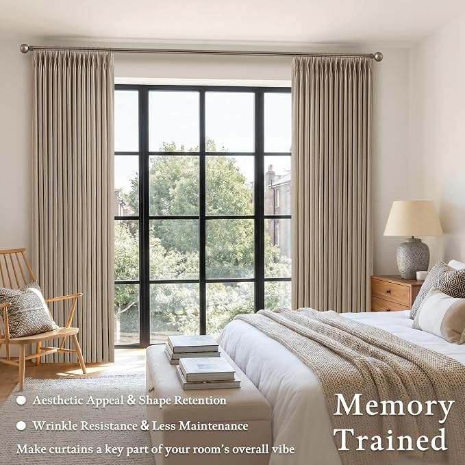 Camel Tan Beige Linen Pleated Semi Sheer Neutral Curtains 50x86 | Pinch Pleat - Image 3