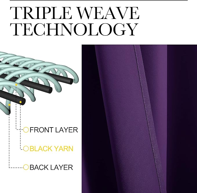 NICETOWN Purple Blackout Curtains 90 inches Long, Niose Reducing and Thermal - Image 4