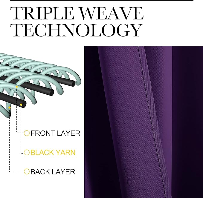 NICETOWN Royal Purple Blackout Curtains 102 inches Length - Image 3