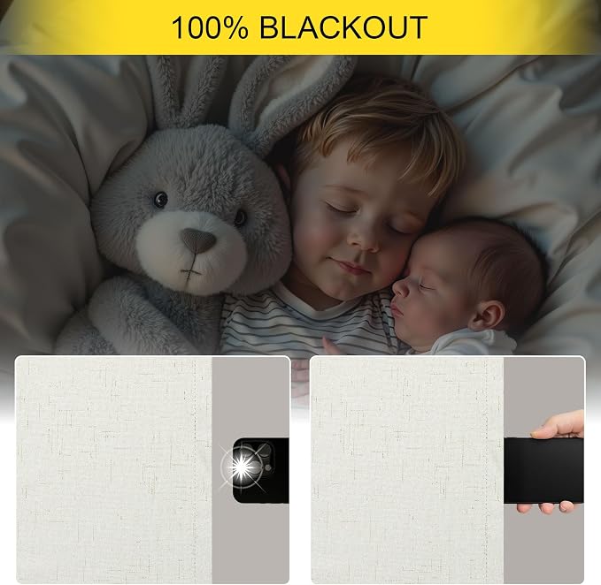 Extra Wide 60 Inch Width 100% Blackout Linen Curtains 102 Inches Long 2 Panels - Image 4