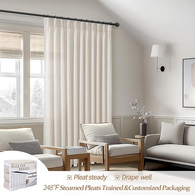 Ivory Natural Linen 70 Inch Extra Wide Curtains & Drapes 108 Inches Long 2 - Image 2