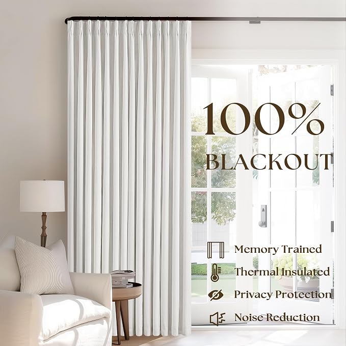 Off White Pinch Pleated 100% Blackout Curtains 102 Inches Long | Linen Blend - Image 3