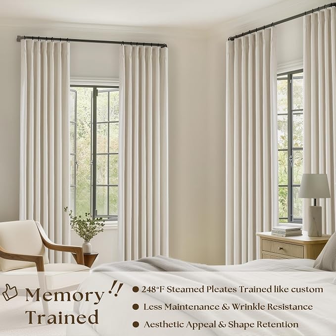 Cream Beige Pinch Pleated 120 Inch Curtains High Ceiling Linen Curtains | 100% - Image 2