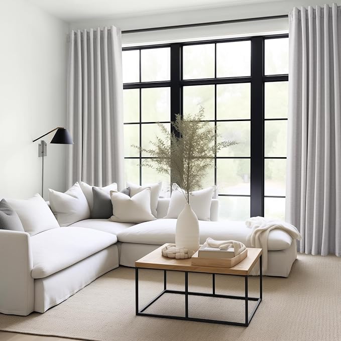 Topfinel 86 Inches Long Custom Blackout Linen Curtains Grey Beige Pinch Pleated - Image 4