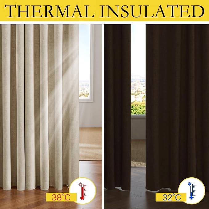NICETOWN Cream 100% Blackout Linen Curtains 84 inch Long Burg - Image 4