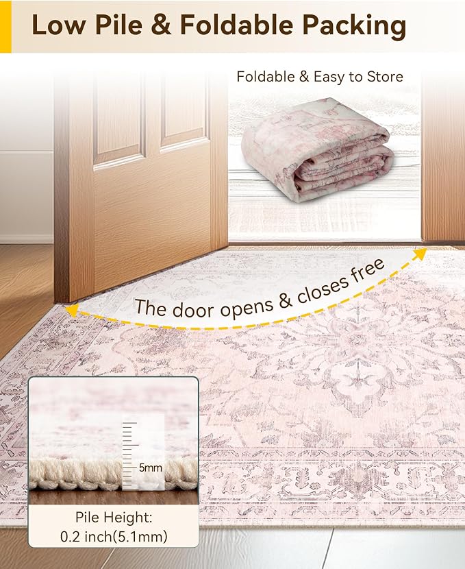 RELEANY Washable Area Rug, Water Repellent, Pet Friendly, Vintage Floral Boho - Image 4