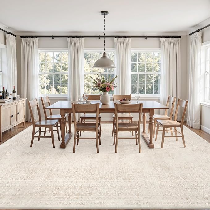 4x6 Area Rugs Living Room: Bedroom Neutral Washable Carpet Beige | Large - Image 9