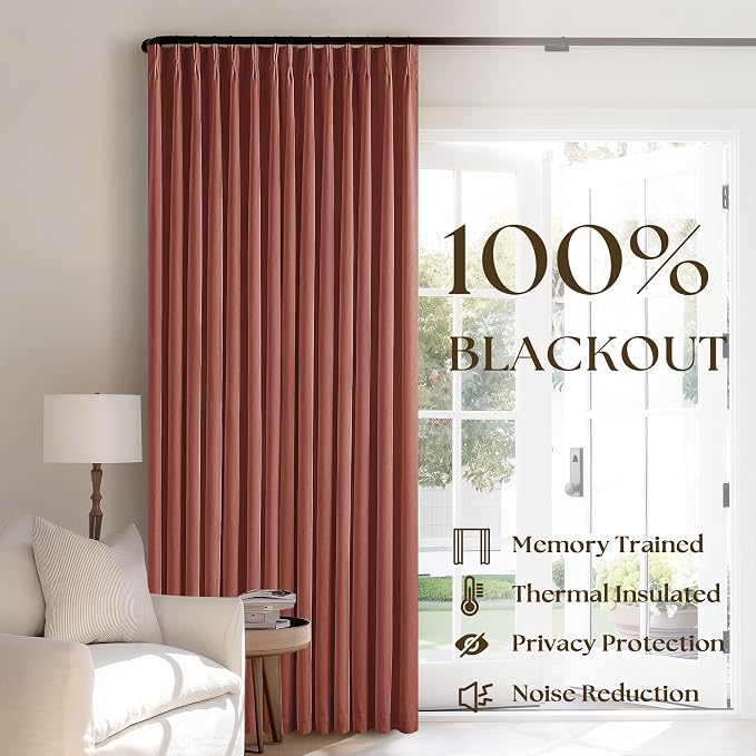 Terracotta Pinch Pleated 100% Blackout Linen 84 Inch Curtains | Room Darkening - Image 3