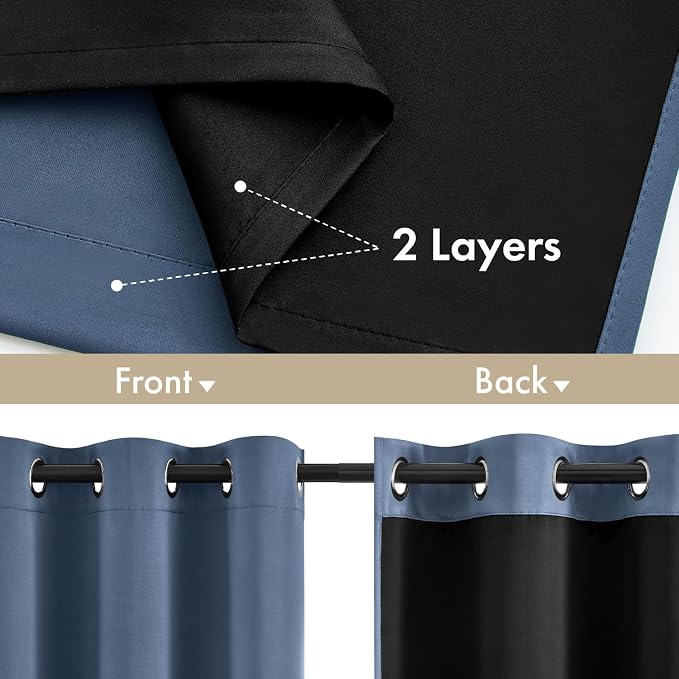 MIULEE Stone Blue 100% Blackout Curtains - Image 3