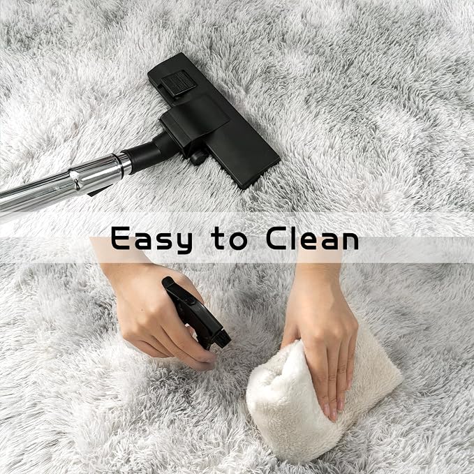 Fluffy Area Rug for Bedroom 4x6, Indoor Plush Carpet, Tie Dye Grey | Shag Soft - Image 5