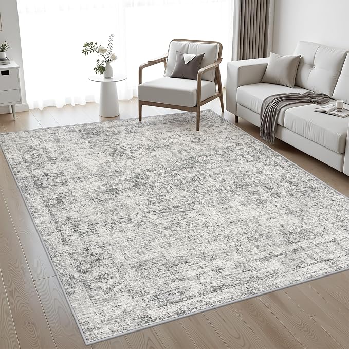 5x7 Area Rug Living Room: Modern Washable Soft Carpet Black Grey | by FXRHLP