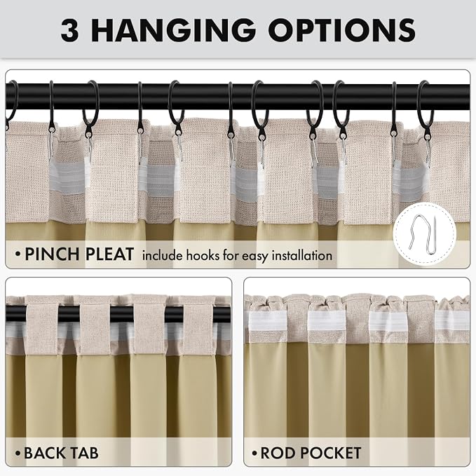 MIULEE 100% Blackout Linen Curtains 42 x 96 Inch Natural 2 Panels | Thermal - Image 5