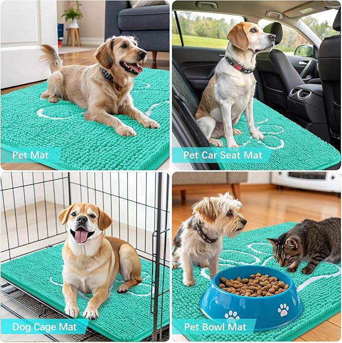 OLANLY Dog Door Mat for Muddy Paws 30x20, Paw Print Design Chenille Mud Mat | - Image 7