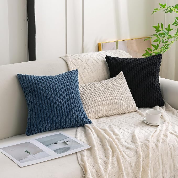 Set of 4 Blue Decorative Throw Pillow Covers 20x20 Inch Corduroy Pillow Covers - Image 3