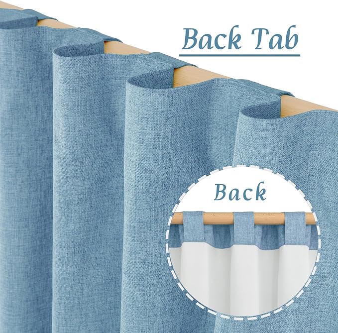 Blue 100% Blackout Linen Curtains 63 Inches - Image 6