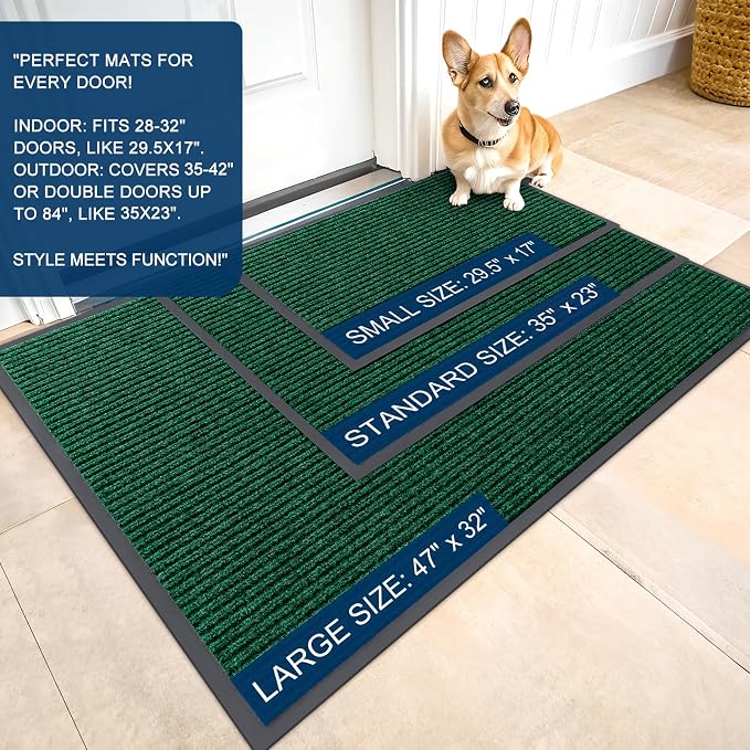 OLANLY 2-Pack Front Door Mats 33x21, Waterproof Heavy-Duty Doormats | Green - Image 2