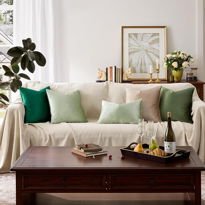 GIGIZAZA Sage Green Velvet Throw Pillow Covers 16x16 Pack of 2 | Decorative - Image 6