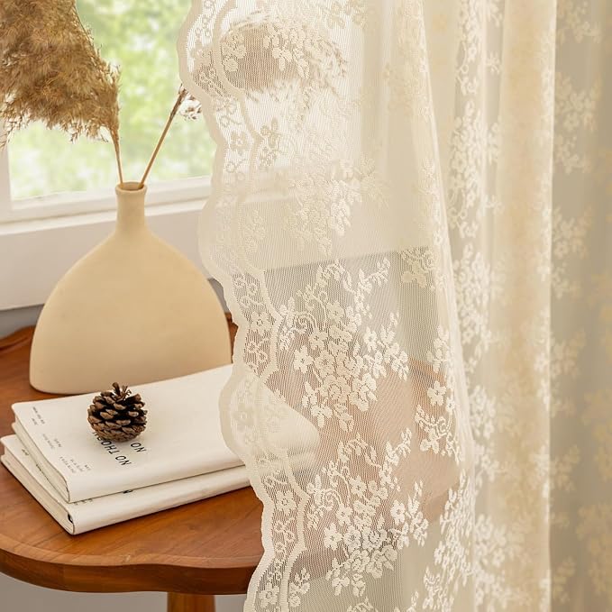 YJ YANJUN Vintage Lace Curtains 45 Inch Length- Cute Floral Cafe Curtains by YJYANJUN