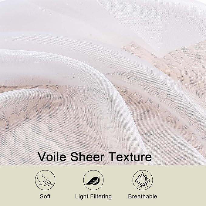 White Sheer Curtains for Bedroom Living Room 96 Inches Long 2 Panels, Modern - Image 3